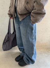 [unisex] Sieon Pocket Curved Wide Denim Pants