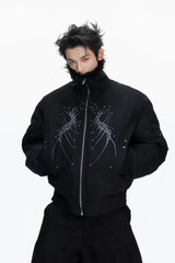 Embroidered Studded Fleece Puffer Jacket