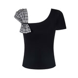 Verin Check Ribbon One Shoulder Top