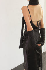 FUR KNIT LONG MUFFLER / BLACK