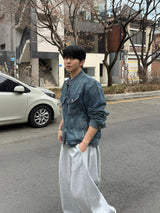 With denim biker jacket