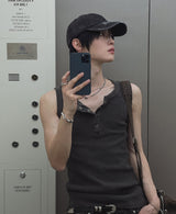 Keene Pigment Henley Neck Ribbed Sleeveless