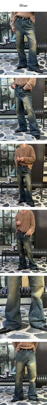 [Unisex] クラックウォッシングフレアパンツ(2color)