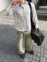 No.1494 カラーストライプクロップシャツ