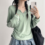 サイド シャーリング Tシャツ 💛 ジェナ スナップ シャーリング ロングスリーブ Tシャツ (6 colors)