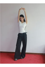 black wide casual straight pants