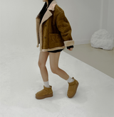 (100% SHEEPSKIN🐑🤎) 2 COLORS キュートフェミニンバターセミショートマウンテンコート