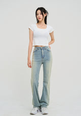 [U-BASIC] Poke Span Square Cap Sleeve T-Shirt