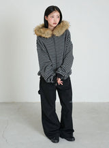 STRIPE WINGS FUR HOODIE ZIP-UP