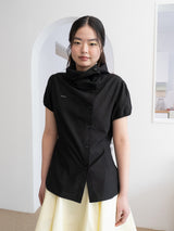 DRAPE COLLAR BLOUSE (BLACK)