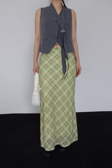 MELON CHECK RIBBON LONG SKIRT