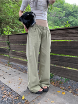 khaki cotton jeans wide casual pants