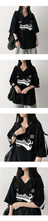 Tトラックライン Vネック半袖Tシャツ
