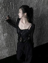 slub crop strap knit cardigan (4color)