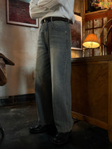 Slub tin curved demin pants
