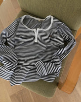 カラーブロックヘンリーネックストライプTシャツ