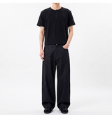 Slub Henley Neck Crop T-shirt Black