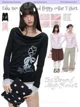 BETWEENAND「Pinkish Key」– a pure and delicate two-piece set consisting of a top with a dropped neckline, long sleeves, and a shapening upper garment