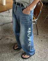 [Unisex] Real stitch semi wide denim pants