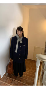 Renee Navy No Collar Round Half Coat