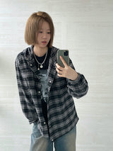 (UNISEX) Brany フランネルフードシャツ