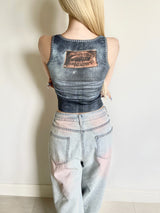 1336. Vintage denim printing sleeveless