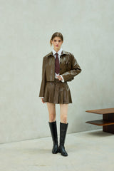 MOLLY LEATHER PLEATS SKIRT PANTS / BROWN