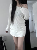 pin off-shoulder long sleeve T (2color)