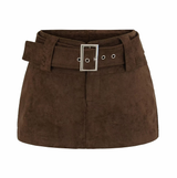 Suede Buckle Belt Mini Skirt