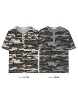 Camo Waffle Henley Neck Muscle Fit T-shirt