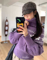 Purple Snow Turtleneck Cropped Knitwear