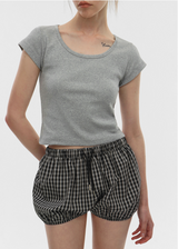 [B-BASIC] Cool Standard U-neck Crop Short Sleeve T-shirt (2SIZE)
