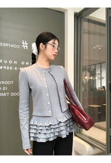 Gray Under Frill Layered Cardigan Top