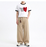 エッセンシャルスタンダード半袖リンガーTシャツ レッドハートホワイト
