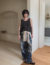 Lining Destroyed Denim Pants