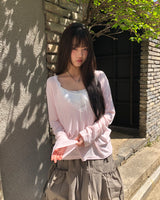 ディナ レース リボン アジャスタブルストラップ キャップスリーブレストップ