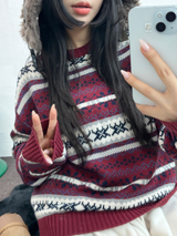 ノルディックスノーフラワーディアニット🦌❤💙🩶3COLOR