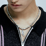 feather & antique silver beads necklace