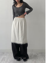 Lace Satin Midi Skirt