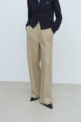 PINTUCK WIDE WOOL SLACKS PANTS - CREAM