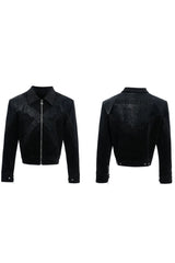 Crocodile Pattern Studded Cropped Jacket