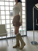 Beige Flower Frill Skirt&Pants