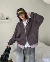 Paying Pigment Stripe Two Way Hooded Zip-Up