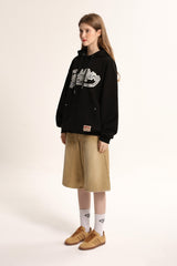 Crack Printed Logo Hood - Black