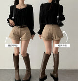 Belling Color Roll-Up A-line Shorts + Belt Set
