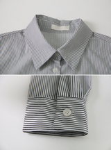Real ストライプクロップ長袖シャツ (4color)