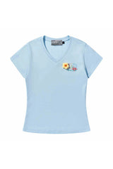 3D ヤーンフラワーVネックTシャツ