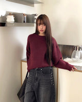 Lati Basic Wool Round Neck Loose Fit Long Sleeve Knit