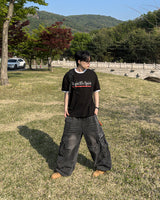 レースバックルワイドカーゴデニム