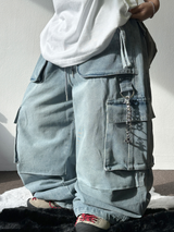 D-RING ZIPPER CARGO BALLOON PARACHUTE LONG PANTS🪽🩵🖤 - 2 COLORS
